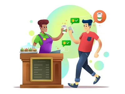 Getting A Coffee bitcoin cafe cashless coffee design illustration payments wireless
