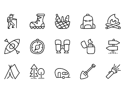 Doodle icon set camping drawing icon icons illustration minimal nature