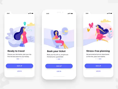 Onboarding screens app booking app illustraiton mobile app onboarding travel travel app ui art uidesign white