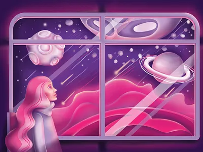 On the way... adobephotoshop ai blue character cosmos design art digital art digitalillustration girl illustration imagine photoshop pink pink and violet planets sun violet