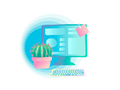 Creative Corner background cactus cartoon computer design gradient illustration plant shape stylish vector workplace workspace