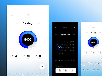 Step Tracking UI app cuberto fitness graphics health health app icons interface ios step tracker ui ux
