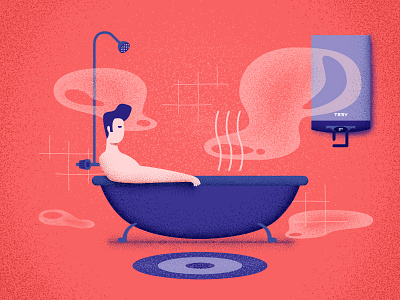 Hot Bath bath bathroom boiler carpet hair hot illustration man noise pink pipe pipes purple relax relaxation rug shower steam tub vector