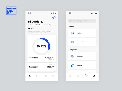 HEALTH CARE LC™: Health Insurance Services - App app blue health healthcare healthcare app insurance medical medical app medical icons minimal ui ux