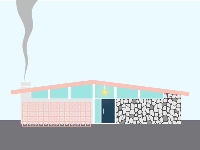 Cozy time animation chimney fire gif house mid century modern smoke