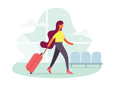 Traveler at the airport design illustration traveler travelling ui vector