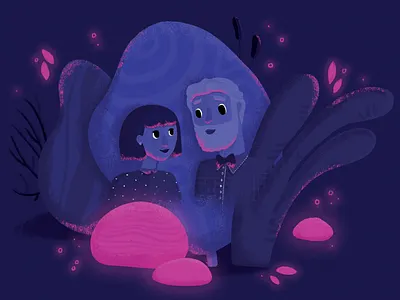 Night botanical bowtie dark glow illustration ipadpro light man night plants procreate woman