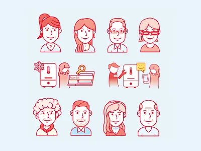 User Personas & Scenarios boiler character design home illustration laptop man mobile people scenario service design user centered design user persona userexperience woman