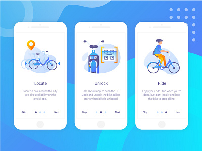 Bysikil Bike Sharing App - Onboarding bike illustration mobile app onboarding onboarding screen parking ui ux