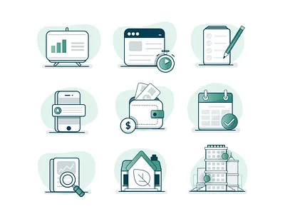 Iconography Set building data graph house icon icon animation iconography icons illustration mobile set wallet