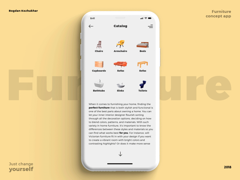 Furniture app concept 2018 adobe aftereffects adobeillustrator adobephotoshop animation app branding design flat icon illustration interface design minimal portfolio typography ui ux vector web web design website