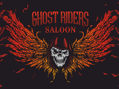 Ghost Riders Saloon desig logo skull wings