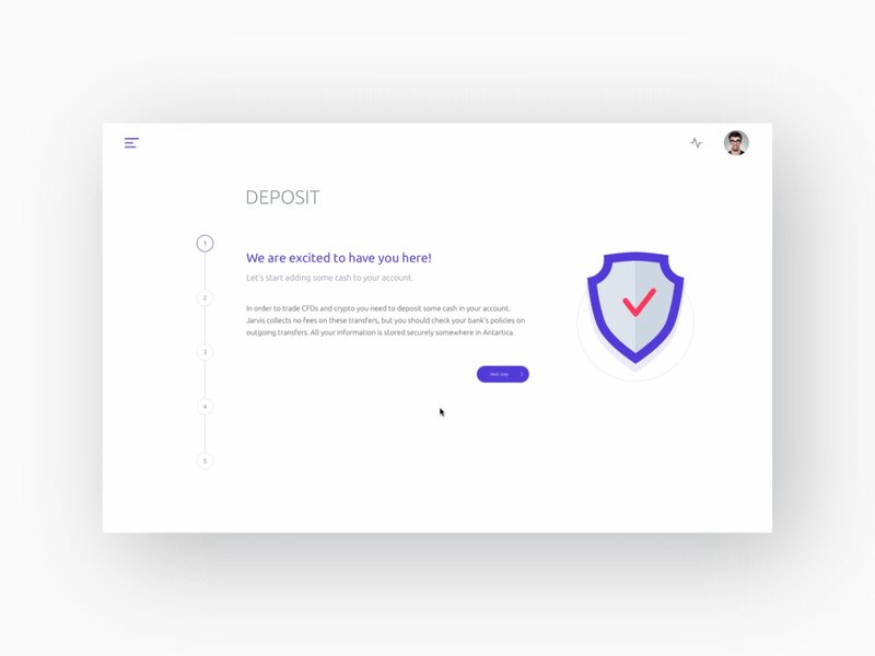 Deposit funds animation kyc motion sketch step ui ux web