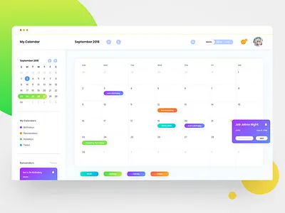 Calendar bright calendar event planner table ui ux web white
