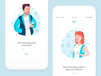 Onboarding [Social app] art date design illustration interface location onboarding party places social social app ui ux vector walktrough