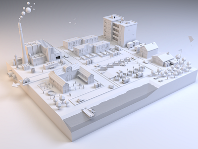 Clay Render Vestforbrænding 3d architechture b3d blender buildings clay copenhagen denmark diorama isometric low poly low poly lowpoly render scene