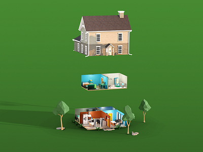 Servpro Preparedness Exploded View 3d bathroom bedroom cinema4d floating house interactive kitchen livingroom low poly rocks servpro tree house trees