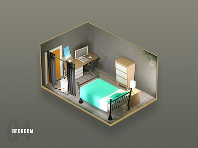 Servpro Prep Game - Bedroom 3d bed building c4d cinema4d city computer desk heater lamp low poly render threejs ui ux website