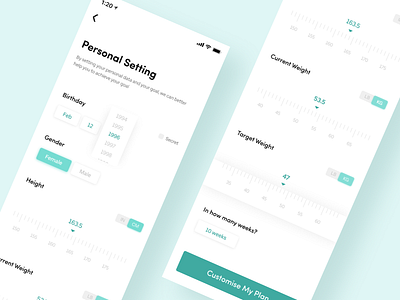 Fitness app personal setting - Daily ui 007 app design dailyui design dribbble fitness app mobile app ui ui ux design