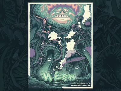 Ween 6/3/18 Poster design gigposter illustration lettering mushroom poster print screenprint texture type ween