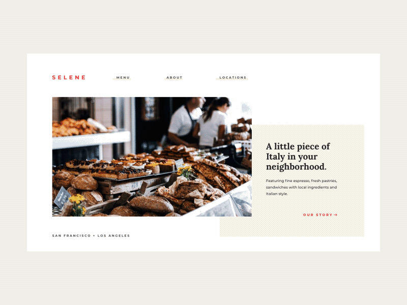 Selene Coffee template - desktop about animation bakery coffee menu motion pastry restaraunt slide in smooth
