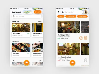Table Booking App bar booking booking app cafe cards fab feed food food app landing order orrange pub restaurant