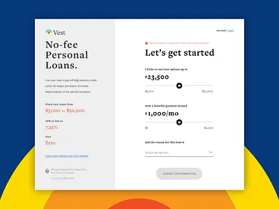 Vest Loan Calculator Landing Screen - Daily UI Challenge branding design sketch ui ux