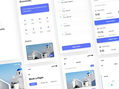 Travellio UI kit airline app daily ui design flight flight booking flight search hotel hotel booking ios reservation search travel travel app