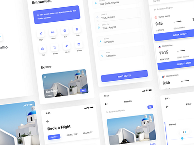 Travellio UI kit airline app daily ui design flight flight booking flight search hotel hotel booking ios reservation search travel travel app