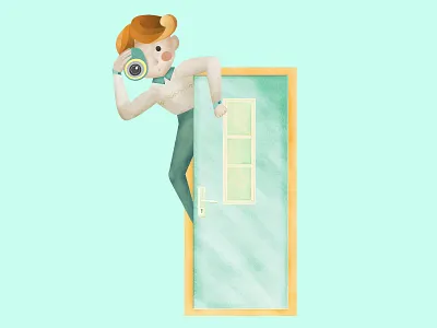 Peeking character design illustration