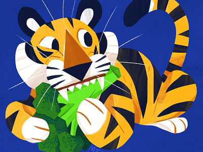 Hungry Tiger animal art broccoli cat cute food illustration tiger