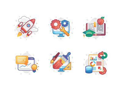 Interlaced icon pack No. 1 adobe illustrator book education gear graphic graphic design icon icon pack illustration rocket ui ux website