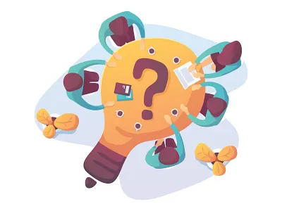 Get Busy bulb character discuss flat design flat illustration illustration meeting purple team teamwork ui ux