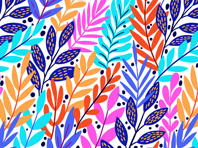 Color and bright leaves bloom blossom colorful design exotic floral flower illustration jungle leaf leaves pattern rainforest seamless spring summer vector