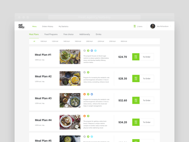 EatEasy. Product catalog for food delivery system. animation b2b b2c catalog catalogue delivery e commerce food meals web