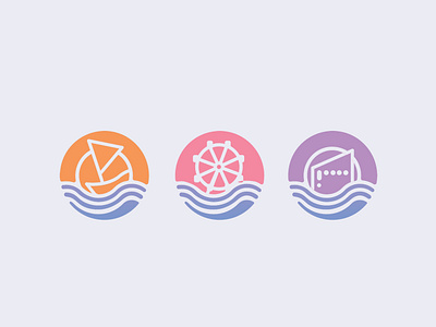 Seaside Landmark amusement park boat building coworking coworking space ferris wheel fun home logo ocean office park residence ride sea seaside sun water waves work