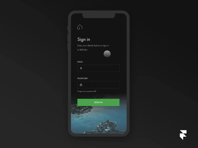 Sign in - Framer X animation card dark framer gif interaction login mobile real estate ux