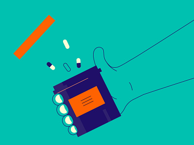 Pill popping character hand health holding illustration line art medical medicine pills vitamins