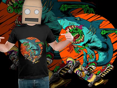 Kickflip artwork colorful design dark fullcolor illustration kickflip shark skate skate deck skateboard skeleton tees tshirt