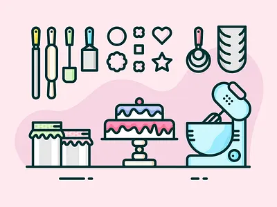 Cake Maker's Workspace cake career chef dessert icon illustration job outline sweets tools