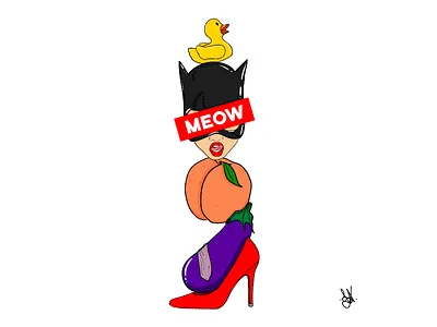 Sex Totem adobe art catwoman drawing eggplant eroticart illustration illustrator cc line art meow peachy red rubberduck sexy vector