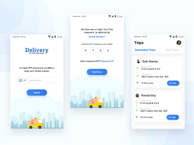 Delivery App blue dailyui deliverable drivers logistics navigation otp trips truck ui ux