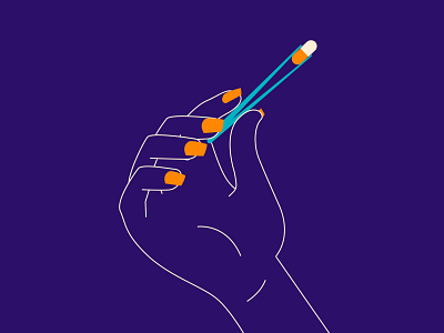 Hand Study 02 female flat hand illustration line art medical nails pill science scientist tweezers
