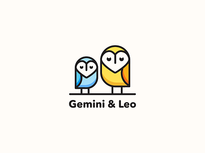 Gemini & Leo 2d animal art baby baby animals baby clothes babyproduct bird branding color design flat icon illustration lines logo owl