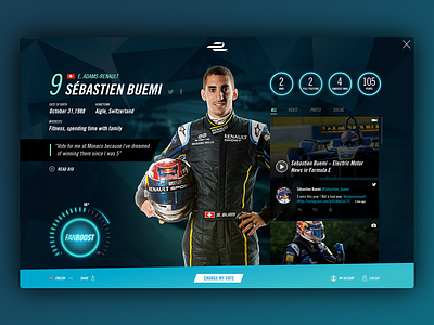 Formula E Fanboost Profile design fanboost formula e formula one formulae neon profile card profile design race racing typography ui ui ux ux visual design