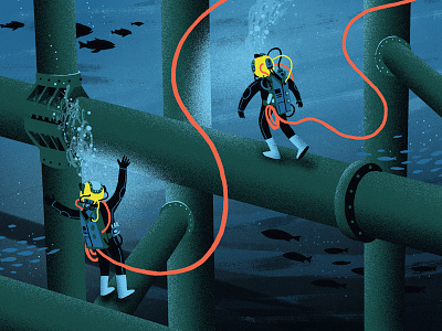 Pipewalking for Atlas Obscura deep diver diving editorial engineering explore illustration ocean saturation science underwater
