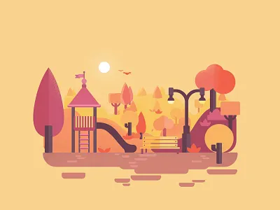 Scenery Slice - Autumn airbrush design flat 2.0 flat 2d geometric illustration shading vector