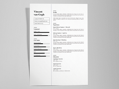 Vincent Van Gogh - FREE creative resume/CV template / AI ai cv cv template identity illustrator pdf print resume