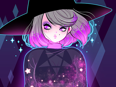 ILLUSTRATION: Glow character design characterdesign clipstudio cute femenine illustration manga wacom cintiq witch