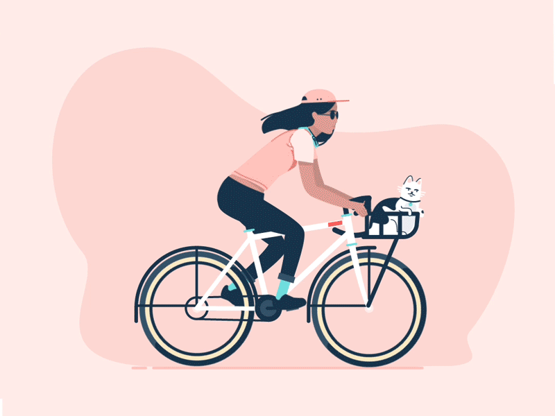 Bike Adventure Clean animation bicycle bike bike ride biker cat character design female flat gif girl girl gang illustration logo plants scrappy cat simple summer women